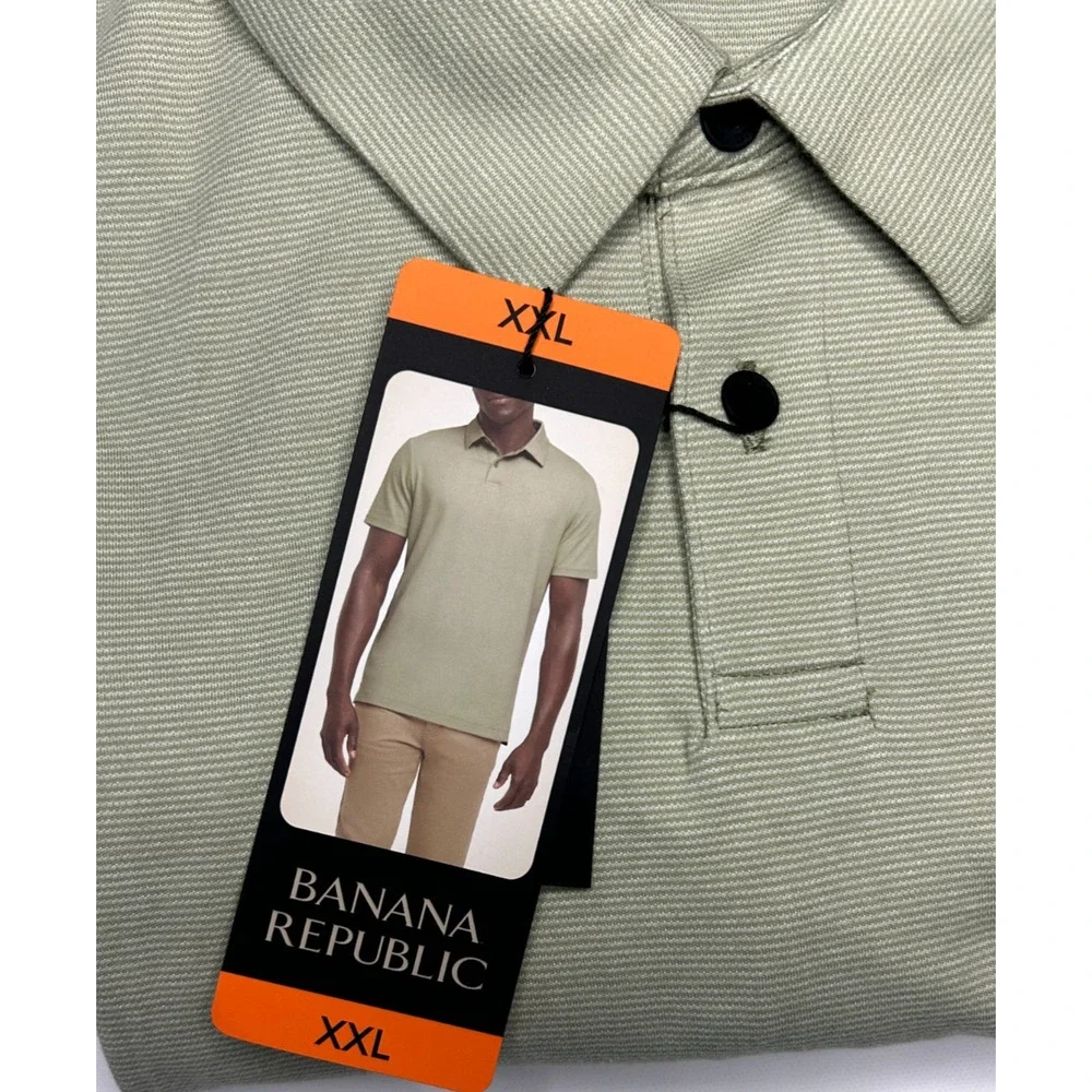 Banana Republic Men's Luxe Polo Shirt, Short Sleeve, Cotton, Green, Size 2XL